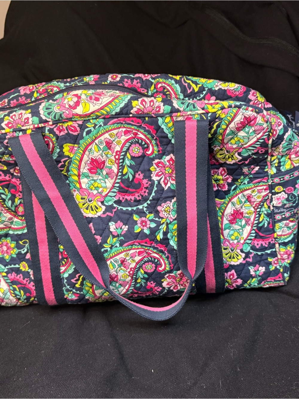 Vera Bradley Quilted Paisley weekender Bag - Navy Pink Floral